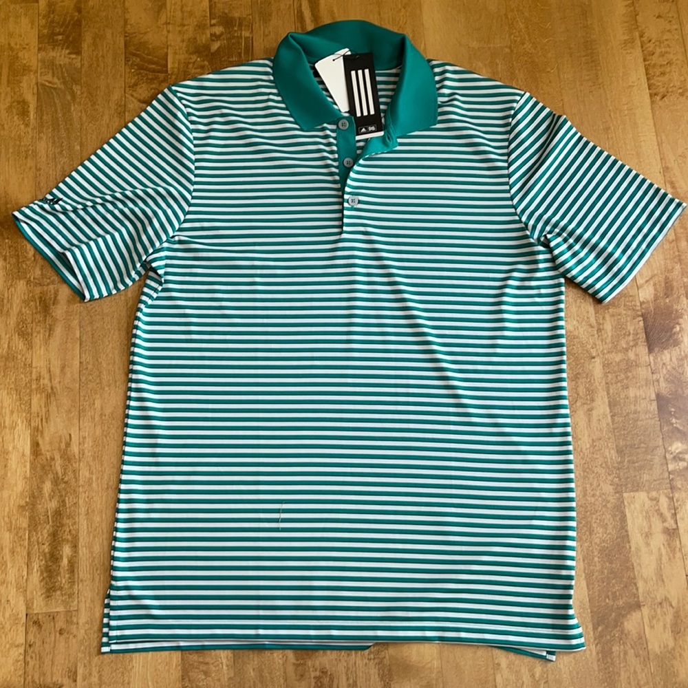 Adidas Green and White Golf Shirt